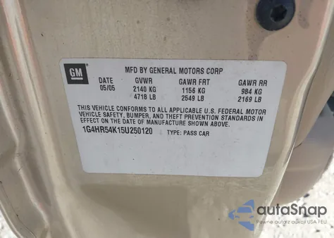 2005 Buick Lesabre Limited z USA, uszkodzony, nr VIN 1G4HR54K15U250120